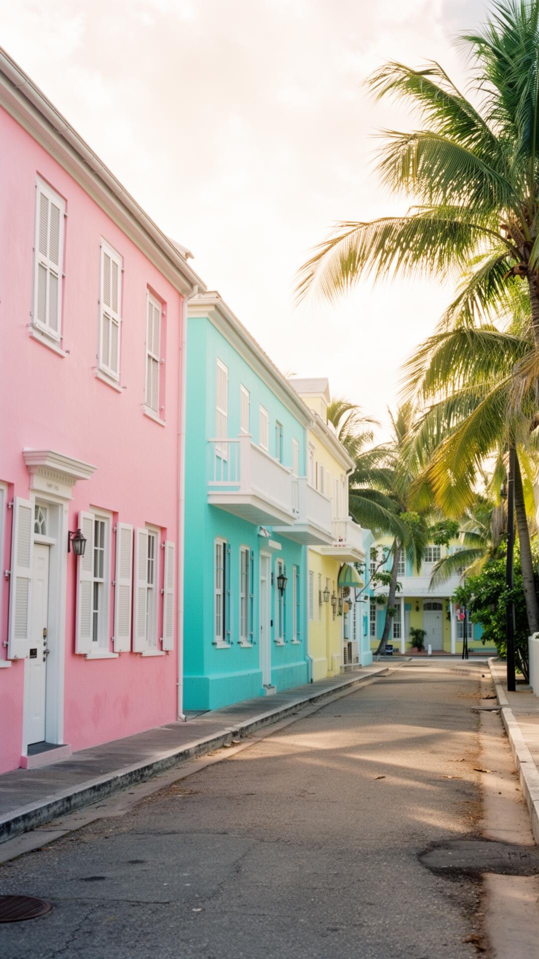 Pastel colonial street in Nassau